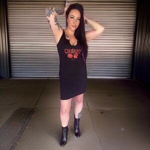 NEW Little black dress cherry dress cherry print dress sexy black dresses clubwe